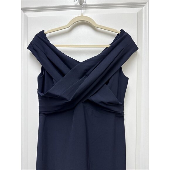 Ralph Lauren Womens Size 10 Navy Off-The-Shoulder Column Gown Maxi Dress Formal - Picture 6 of 14